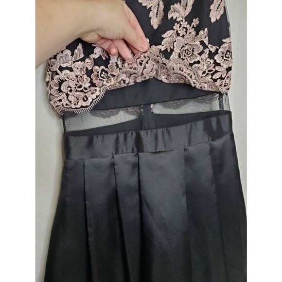 Betsy & Adam A Line Pleated Skirt Mesh Embroidered Formal Pink and Black Dress - Picture 5 of 8